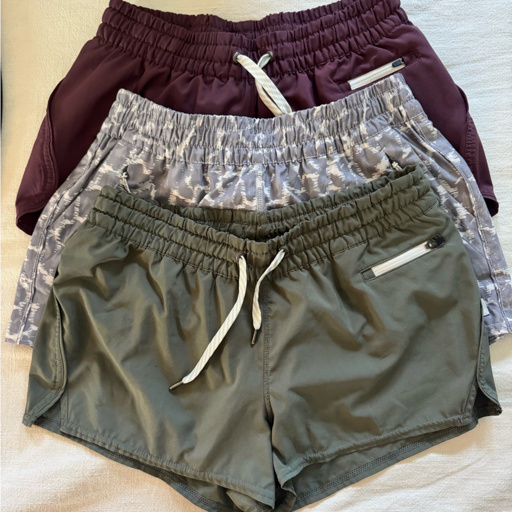 Women's Vuori Shorts - Olive, Burgundy, and Gray